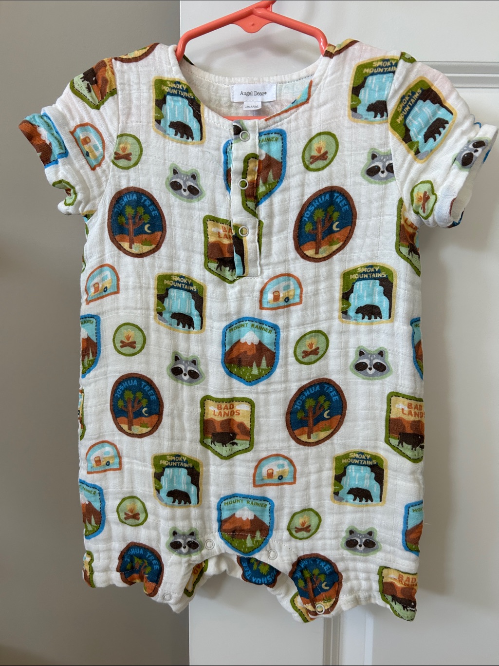 Angel Dear National Parks Bison Campfire Organic Cotton Muslin Onesie 6-12 Mo.